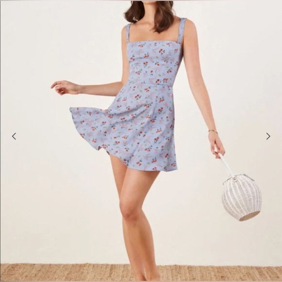 Reformation Abby Blue Floral Sleeveless Square Neck Mini Dress Size 2 US - Picture 2 of 11